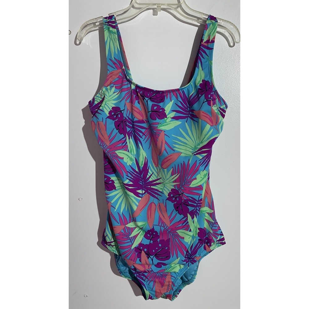 Lands End One Piece Swimsuit 12 Tropical Beach Resort Cruise Slimming Tanning